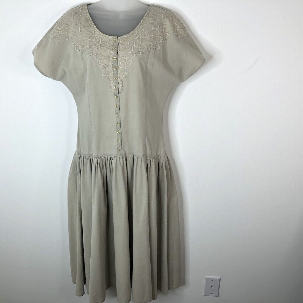 Together Womens Cotton Twill Dress Sz 6M Tan Country Western Drop Waist Buttons